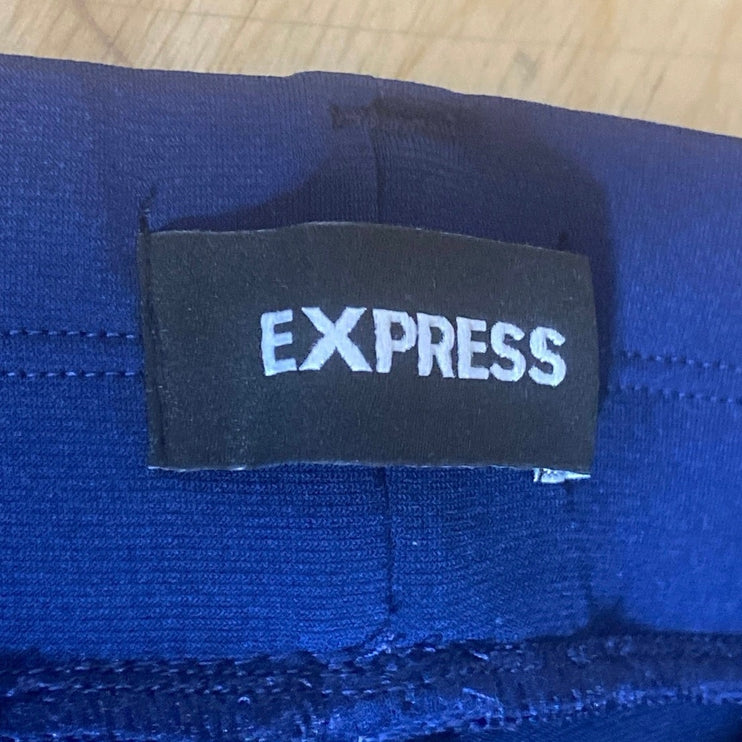 Express Ankle Mid Rise Women's Blue Tapered Leg Belted Trousers Pants Size XS