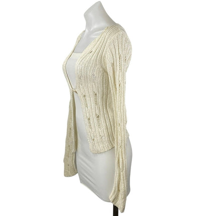 Max & Co. Women's Cream Open Knit Crochet Long Sleeve Cardigan Sweater Top Sz M