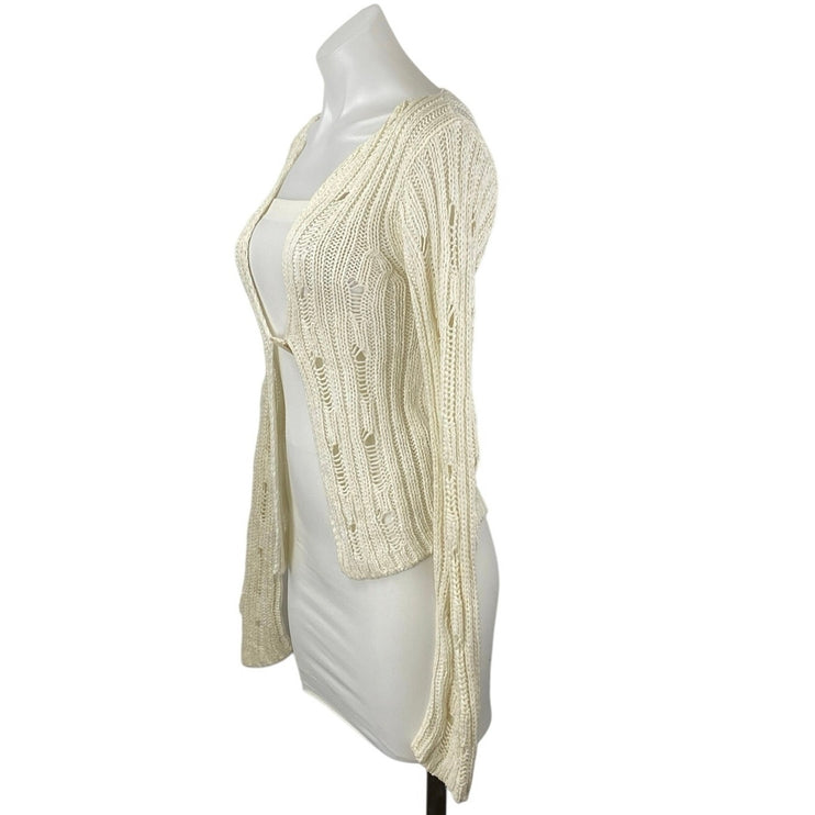 Max & Co. Women's Cream Open Knit Crochet Long Sleeve Cardigan Sweater Top Sz M