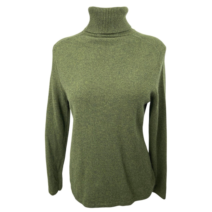 Women's Green 100% Cashmere Knit Turtleneck Long Sleeve Pullover Sweater Top S