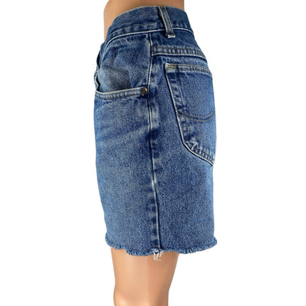 Lee Women's Blue High Waisted Medium wash Frayed Raw Hem Denim Jeans Shorts Sz M