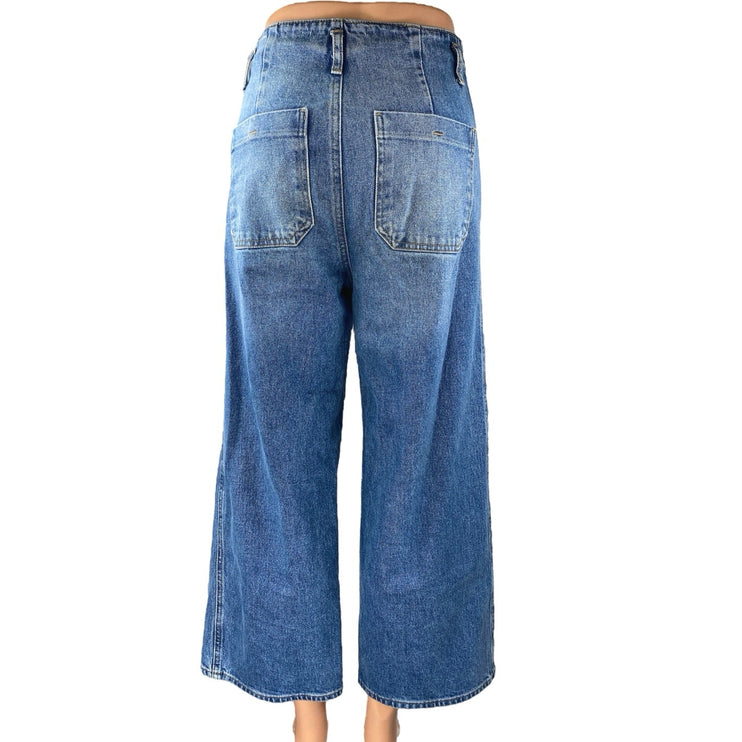Zara Women's Blue High Waisted Wide leg Baggy Palazzo Denim Jeans Pants Size 4