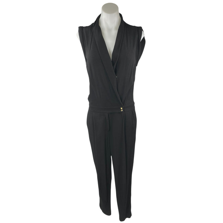 Anthropologie Elevenses Chanteuse Black Sleeveless Straight Leg Wrap Jumpsuit 4