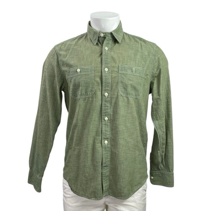 GAP 1960 Icon Worker Green Chambray Collared Long Sleeve Button Down Shirt Top M