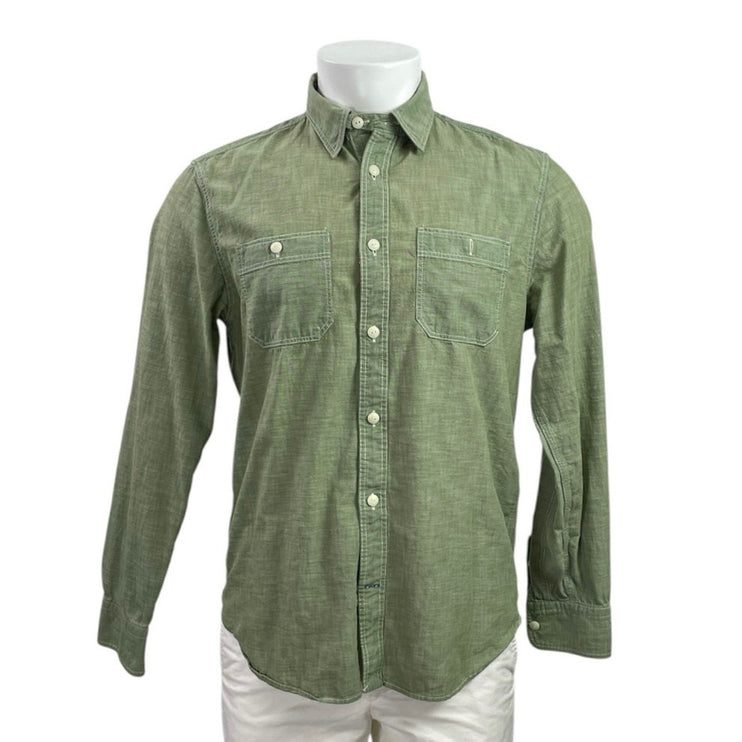 GAP 1960 Icon Worker Green Chambray Collared Long Sleeve Button Down Shirt Top M