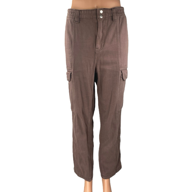 Pacsun Women's Brown Straight Wide Leg Elastic Waist Cargo Trousers Pants Size L