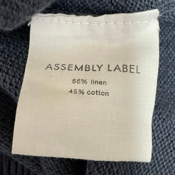 Assembly Label Men Navy Blue Linen Short Sleeve Crew Neck T Shirt Tee Top Size L