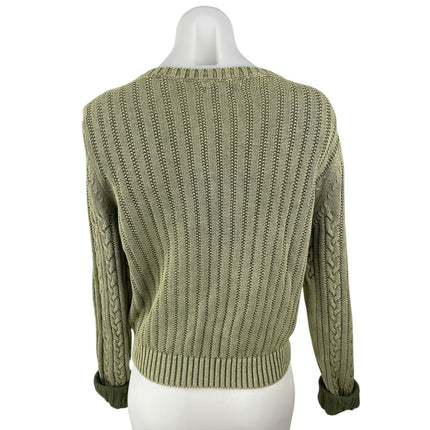 American Eagle Cable Knit Crew Neck Long Sleeve Button Cardigan Sweater Top Sz L