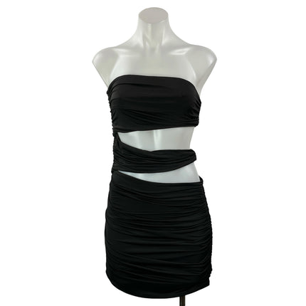 H:Ours Black Strapless Sleeveless Square Neck Cutout Bandeau Bodycon Dress S