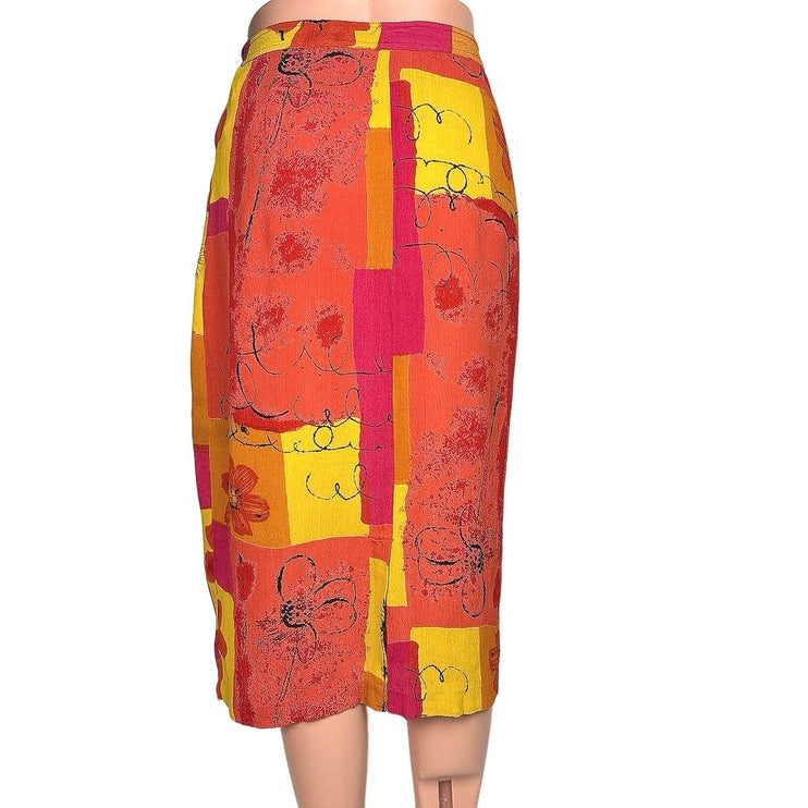 Styleworks Newport Multicolor Neon Boho Patchwork Floral Pockets Midi Skirt Sz 6