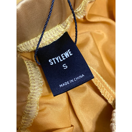 NEW Stylewe Women's Yellow Mesh Tulle High Waisted Midi A-Line Flared Skirt S