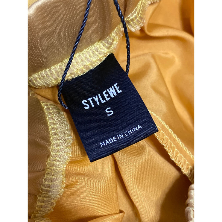 NEW Stylewe Women's Yellow Mesh Tulle High Waisted Midi A-Line Flared Skirt S