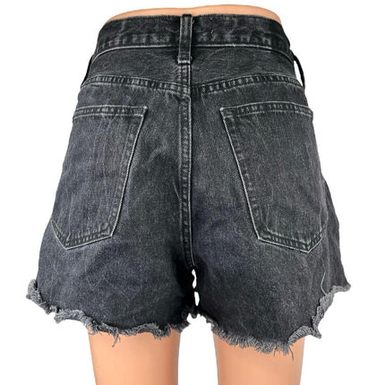 Abercrombie & Fitch Black Mid Rise Frayed Raw Hem Boyfriend Denim Jeans Shorts 8