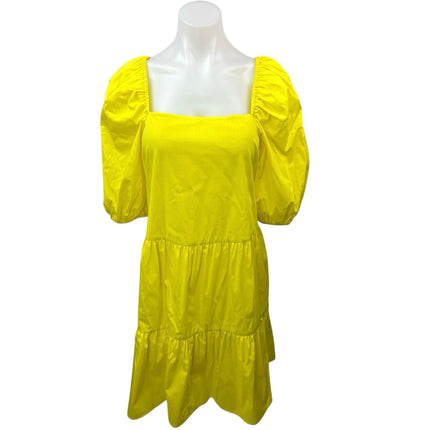 Wonder Women's Yellow Half Puff Sleeve Square Neck Tiered A Line Mini Dress Sz M Wonder Women's Yellow Half Puff Sleeve Square Neck Tiered A Line Mini Dress Sz M