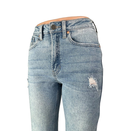 Just Black Denim Distressed Ripped Frayed Hem Straight Mom Denim Jeans Pants 24