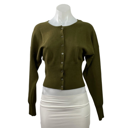 Aritzia Wilfred Olive Green Knit Balloon Sleeve Button Down Cardigan Sweater M