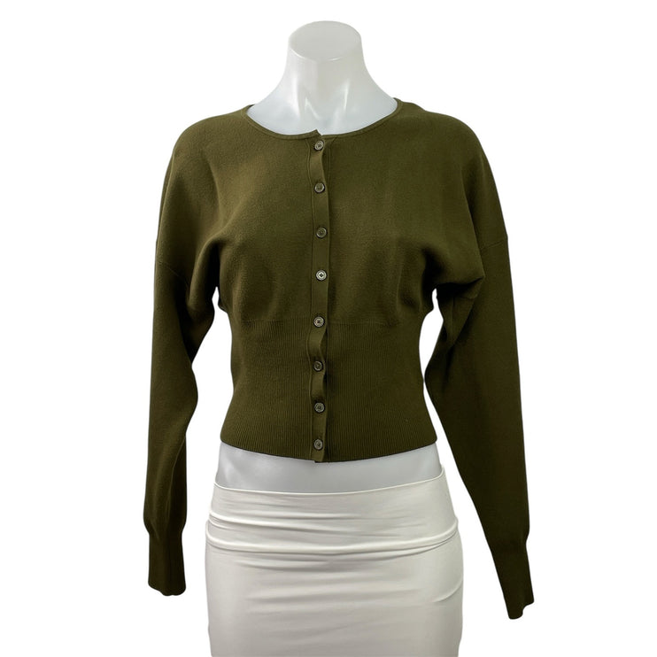 Aritzia Wilfred Olive Green Knit Balloon Sleeve Button Down Cardigan Sweater M