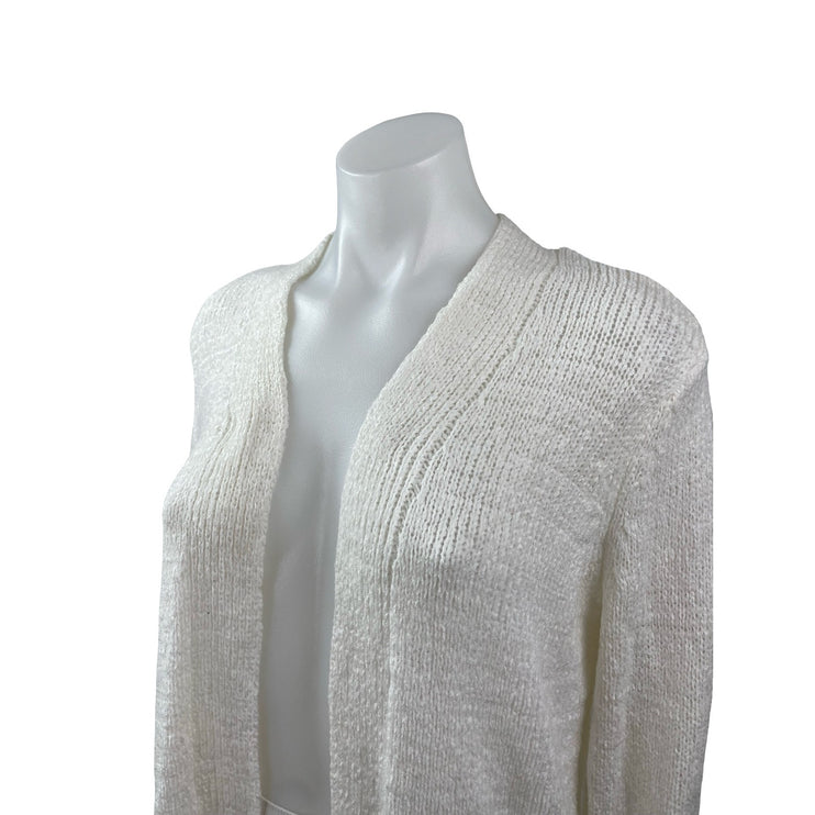 Cable & Gauge Women's White Knit Long Sleeve Open Cardigan Sweater Top Size M