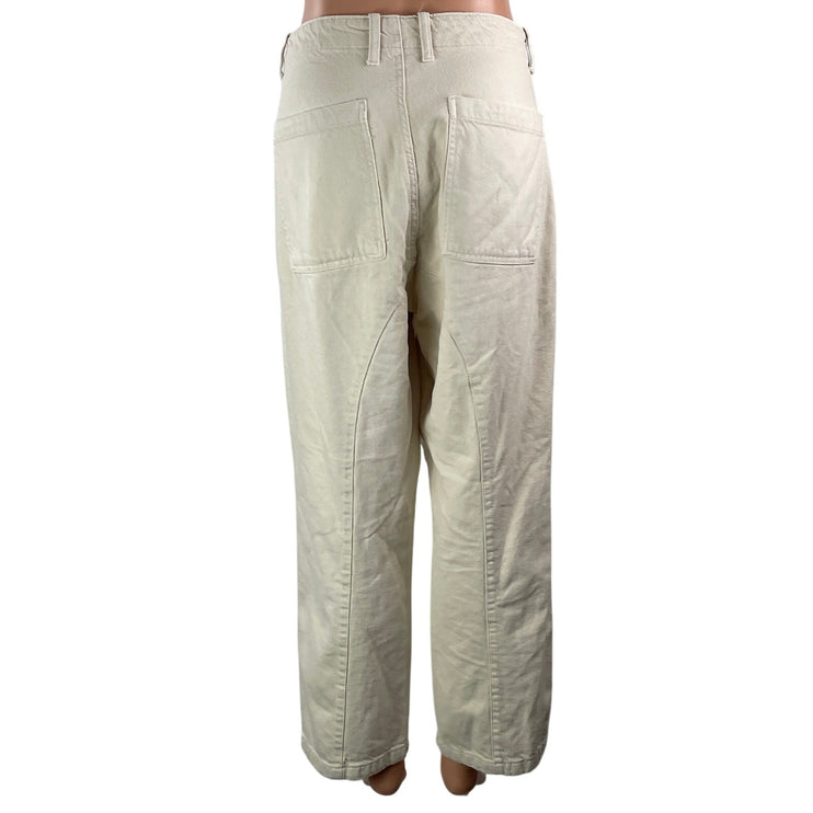Zara White High Waisted Patch Pocket Wide Leg Utility Barrel Denim Jeans Pants L