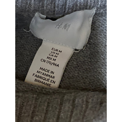 H&M Women's Gray Striped Mock Neck Long Sleeve Crop Sweatshirt Sweater Top Sz M