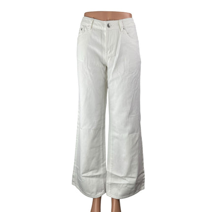 NEW Edikted Women's White Mid Rise Baggy Flare Wide Leg Denim Jeans Pants Size M