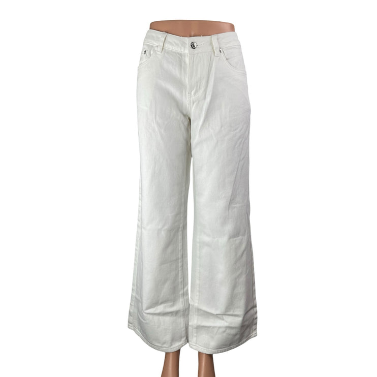 NEW Edikted Women's White Mid Rise Baggy Flare Wide Leg Denim Jeans Pants Size M