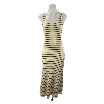 Miou Muse Women's Cream Black Stripe Ribbed Sleeveless Maxi Tank Dress Size S