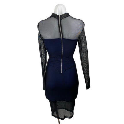 French Connection Fast Mia Mix Media Illusion Sheer Mesh Mini Bodycon Dress Sz 0