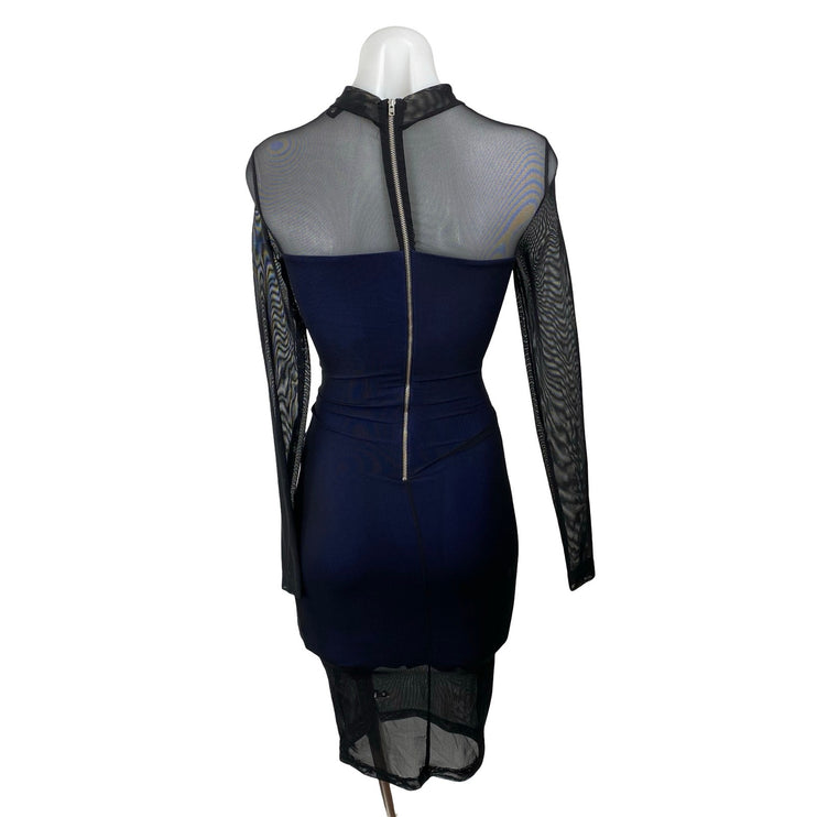 French Connection Fast Mia Mix Media Illusion Sheer Mesh Mini Bodycon Dress Sz 0