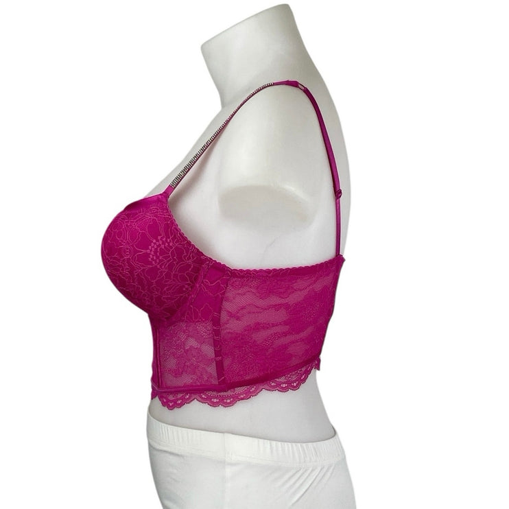 NEW Victoria Secret Bombshell Pink Floral Lace Adjustable Push Up Bra Top Sz 36C