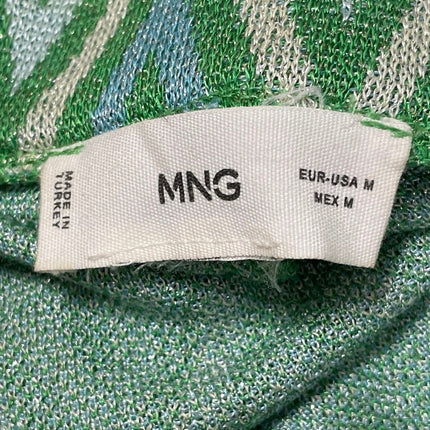 MNG Mango Massiel Green Chevron High Waisted Wide Leg Palazzo Trousers Pants M