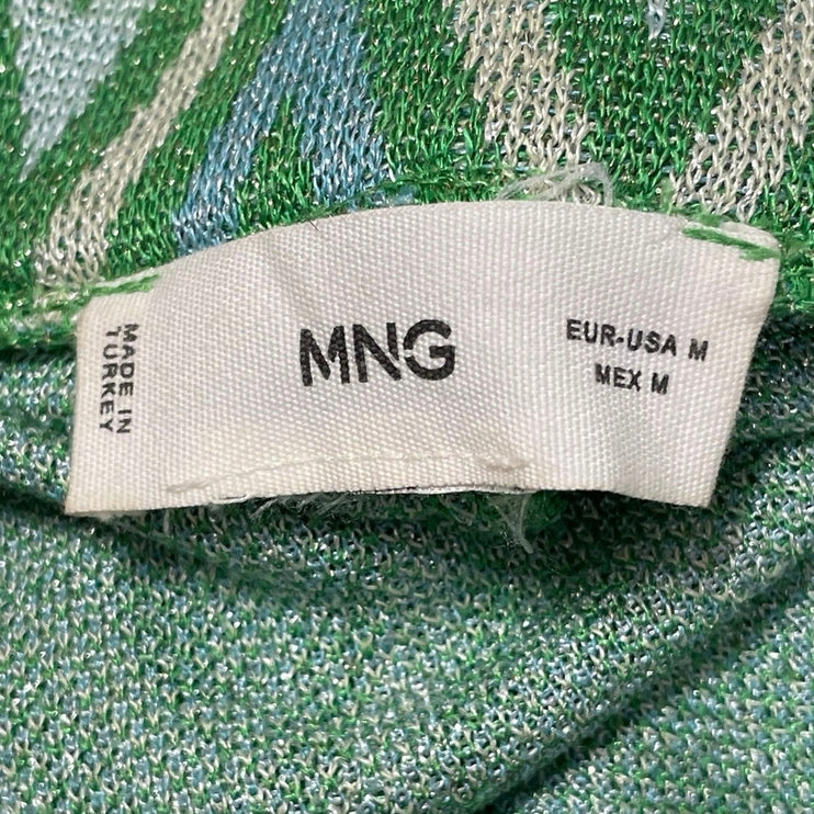 MNG Mango Massiel Green Chevron High Waisted Wide Leg Palazzo Trousers Pants M