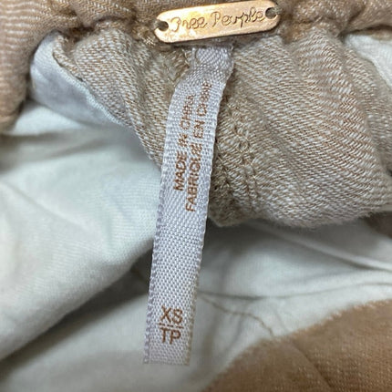 Free People Women's Tan Linen Elastic High Waist Crop Tapered Trousers Pants XS
