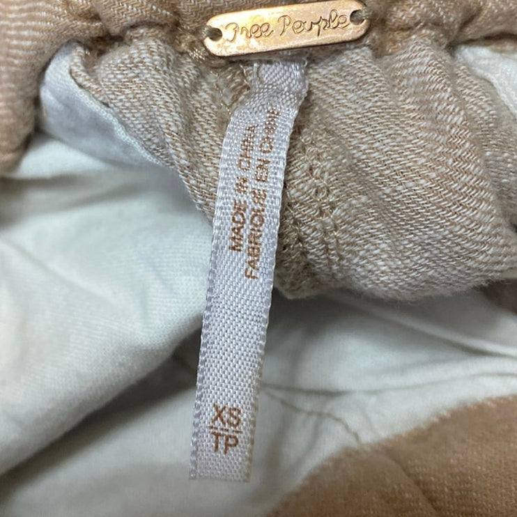 Free People Women's Tan Linen Elastic High Waist Crop Tapered Trousers Pants XS