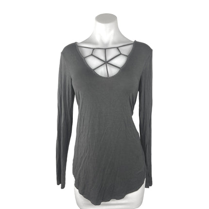 Soft & Sexy Gray Criss Cross Lace Front Scoop Neck Long Sleeve Pullover Shirt M