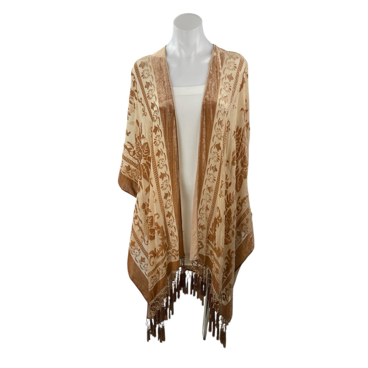 Free People Nightbird Burnout Velvet Velour Tan Tassel Boho Kimono Cardigan OS