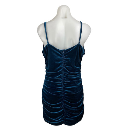Lulus Women's Blue Velvet Velour Ruched Sleeveless Mini Tank Bodycon Dress Sz XL