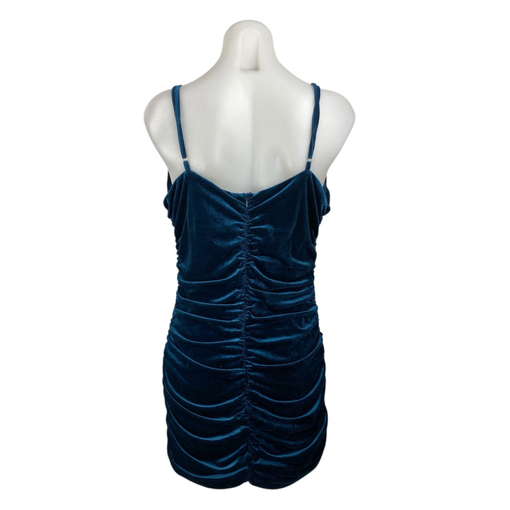 Lulus Women's Blue Velvet Velour Ruched Sleeveless Mini Tank Bodycon Dress Sz XL