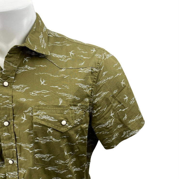 Sonoma Men's Olive Green Short Sleeve Bird Sea Button Down Shirt Top Size M