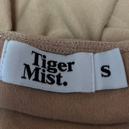 Tiger Mist Tan Beige Short Sleeve Knit Keyhole Scoop T Shirt Tee Crop Top Size S