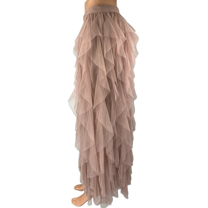 Soho Apparel Pink Tiered Ruffle Tulle Pull On High Waist High Low Midi Skirt L