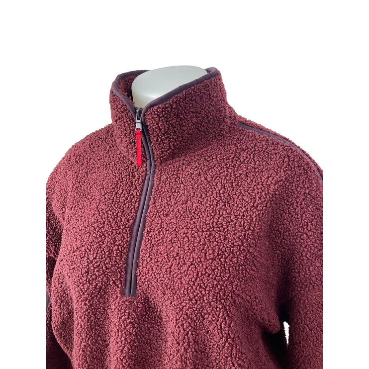 Old Navy Women's Red Faux Sherpa Fleece Half Zip Pullover Sweater Top Size XL