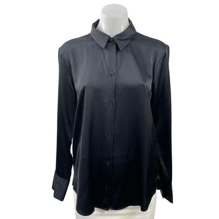 Abercrombie & Fitch Black Silk Satin Long Sleeve Button Down Shirt Top Size M