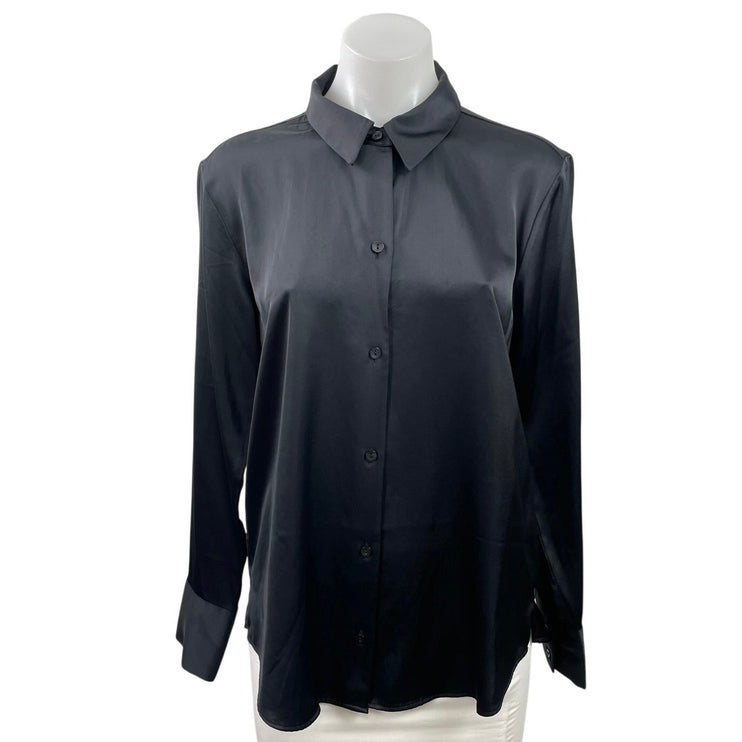 Abercrombie & Fitch Black Silk Satin Long Sleeve Button Down Shirt Top Size M