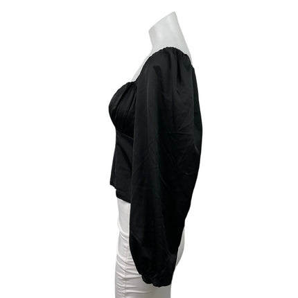 Abercrombie & Fitch Black Long Sleeve Pleated Bustier Crop Blouse Top Size M
