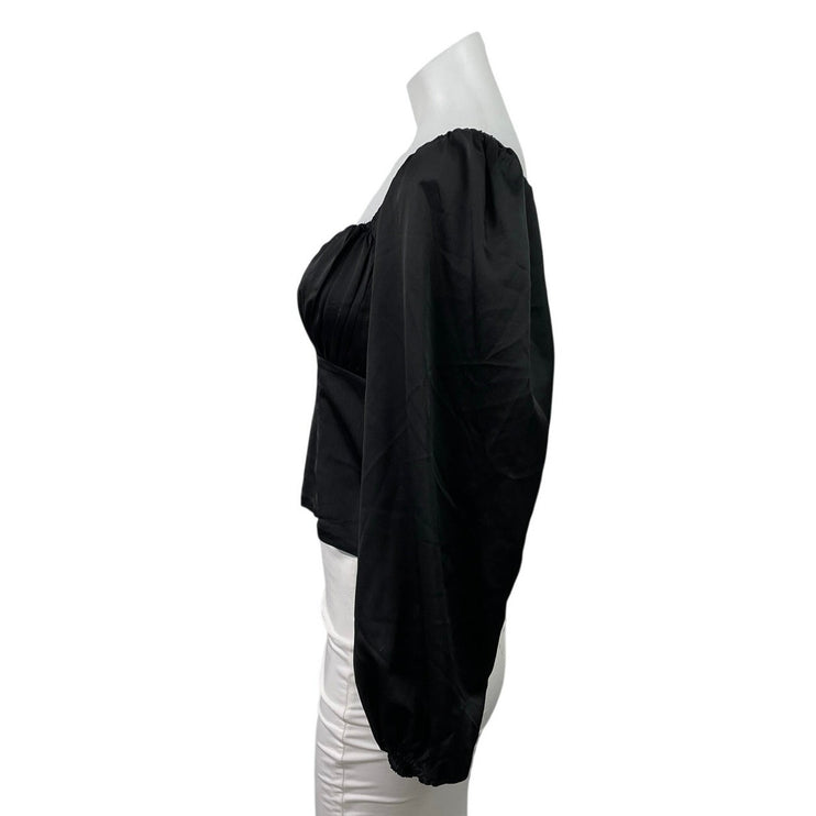 Abercrombie & Fitch Black Long Sleeve Pleated Bustier Crop Blouse Top Size M