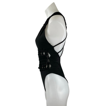 Ramy Brook Chiara Black Sleeveless Crochet V-neck Strappy One Piece Swimsuit XS