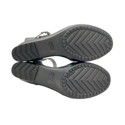 Crocs Leigh II Women's Beige Round Open Toe Ankle Strap Wedge Sandals Size 8