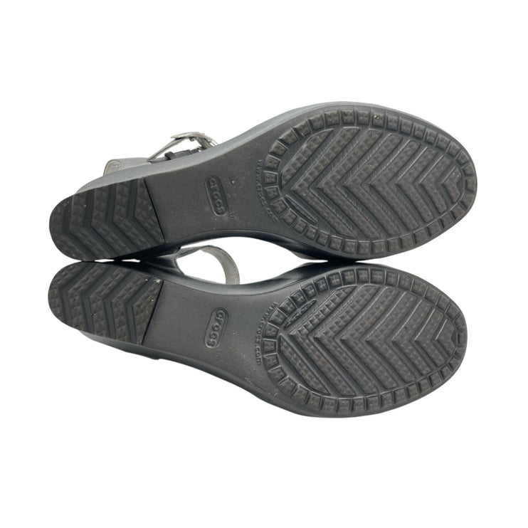 Crocs Leigh II Women's Beige Round Open Toe Ankle Strap Wedge Sandals Size 8