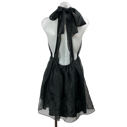 Zara Black Organza Halter Tie Sleeveless Pleated Fit & Flare Mini Dress Size M
